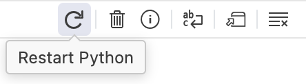 Action bar showing a tooltip that reads 'Restart Python' when hovering over the restart button.